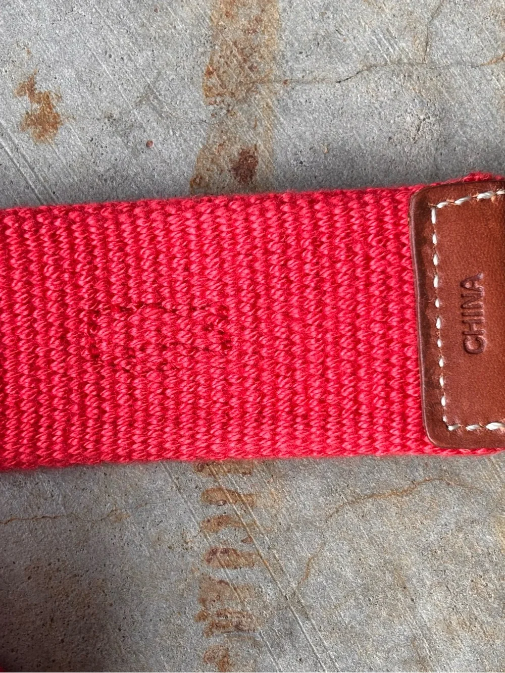 Lacoste Red Canvas Belt Genuine Leather Croc Logo Size 36